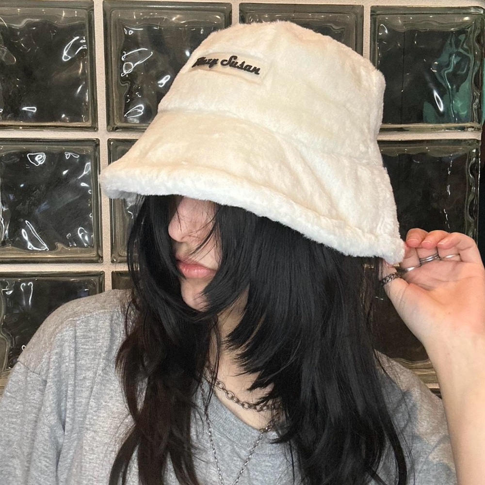 White Furry Blazy Susan Bucket Hat